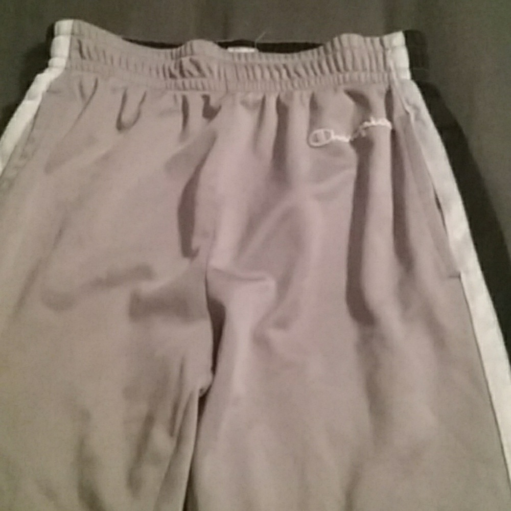 Gray with black and white stripes down sides